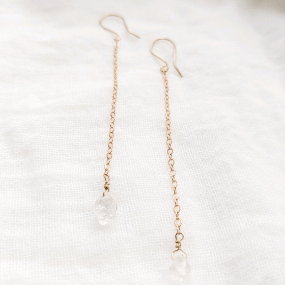 Herkimer Diamond Dangle Earrings - Handcrafted Crystal Gemstone Jewelry - Picture 4 of 4